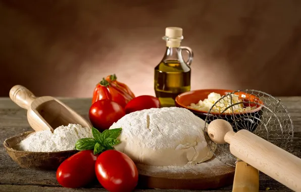 Picture oil, bread, tomatoes, flour, the dough