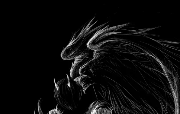 Picture black and white, the demon, fallen angel, Horny, in the dark, black wings