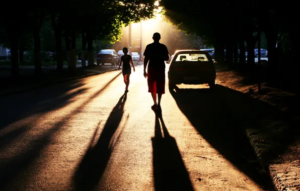 Picture road, the city, photo, people, street, shadows, cars, Photo