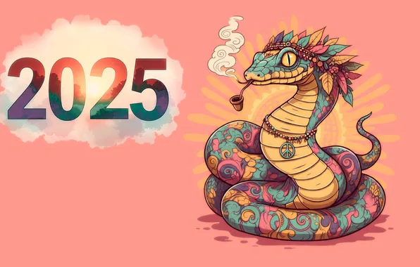 Snake, figures, snakes, New year, date, 2025, AI art, neural network