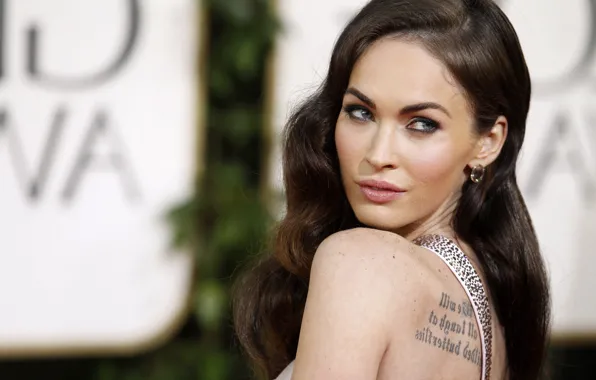 Look, Megan Fox, pose, Megan Fox, back, makeup, actress, brunette