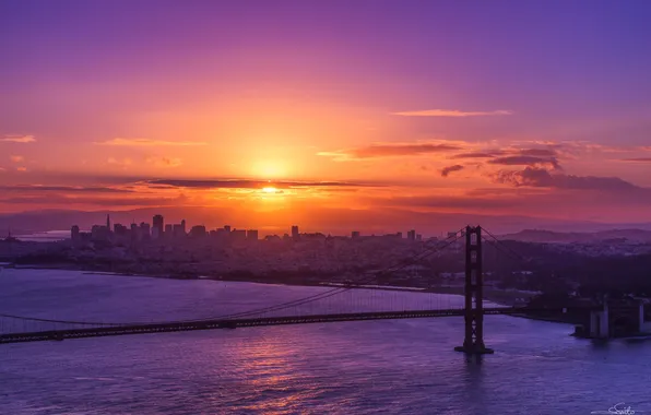 Bridge, the city, Strait, river, dawn, California, San Francisco, golden gate bridge