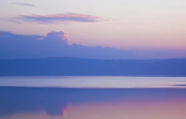Purple, the sky, water, clouds, landscape, mountains, nature, lake