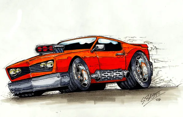 Orange, engine, speed, Hot Rod, muffler, Drag