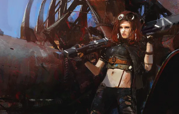 Girl, weapons, red, fan art, mad max