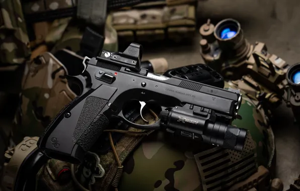 Gun, background, flashlight
