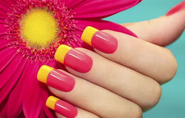 Picture flower, summer, mood, hand, bright, nails, manicure