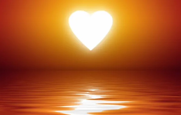 Picture wave, water, the sun, sunset, heart, heart