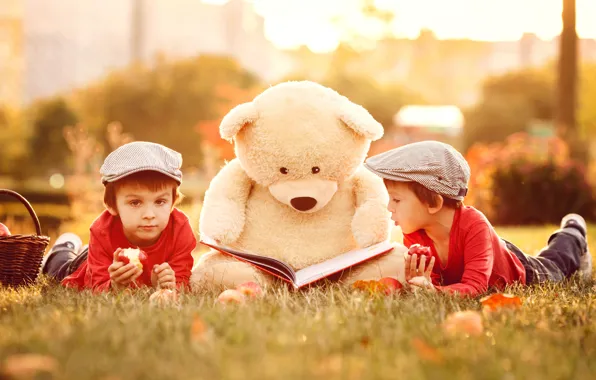 The sun, children, stay, apples, toy, apple, bear, book