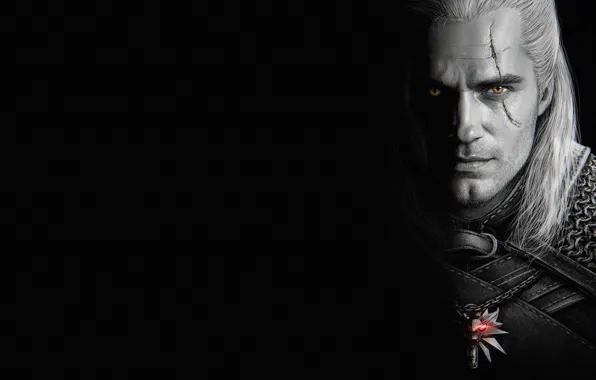 Look, male, scar, The Witcher, black background, 2019
