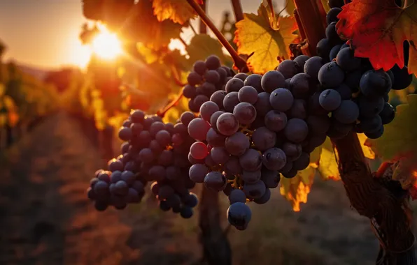 Leaves, light, blue, branch, harvest, grapes, vineyard, vine