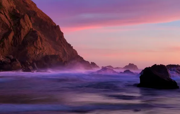 Beach, sunset, rock, stones, the ocean, california, twilight, CA