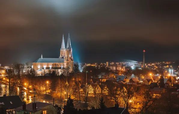 Night, the city, Lithuania, Anykščiai