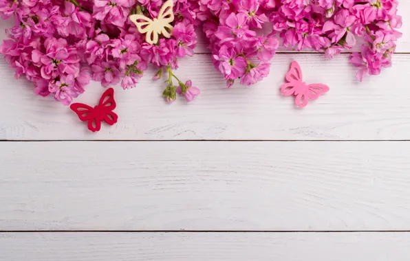 Butterfly, flowers, pink, wood, pink, flowers, spring, butterflies