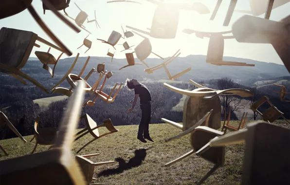 People, chair, levitation