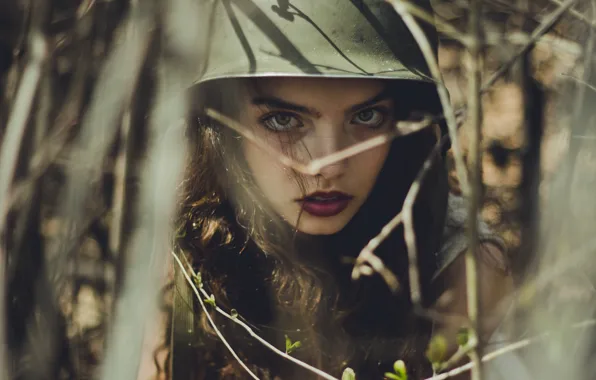 Girl, face, background, helmet