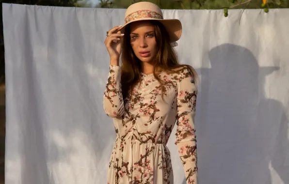 Dress, hat, woman, brown, model, Georgina, hair, pose