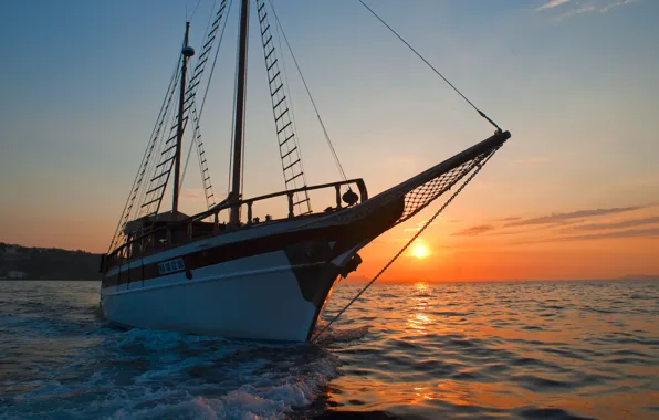 Sea, sunset, coast, the evening, Italy, Italy, the ship, Cinque Terre