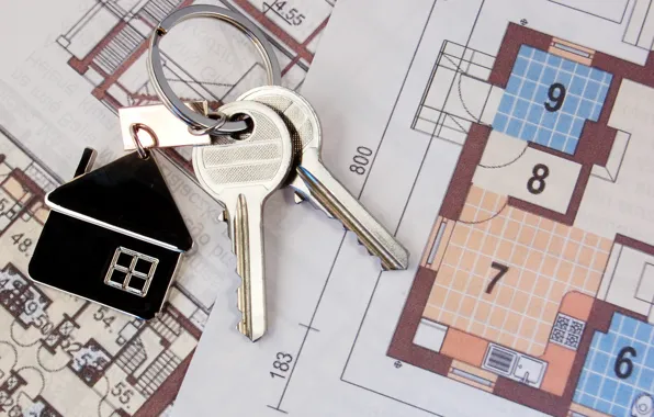 Macro, mood, house, keys, keychain, construction, housewarming