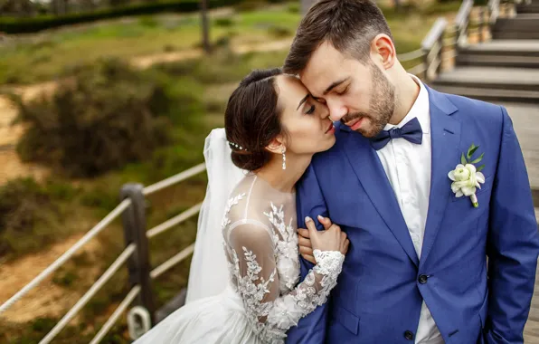 Love, kiss, dress, the bride, wedding, the groom