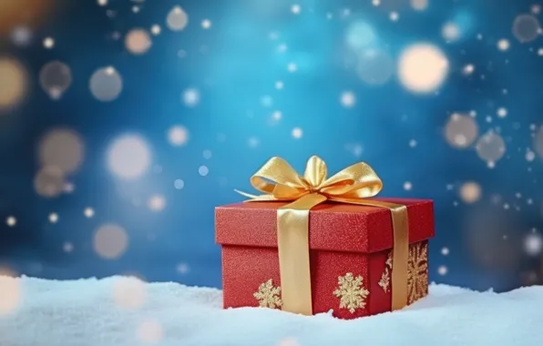 Winter, snow, snowflakes, box, gift, Christmas, New year, bow