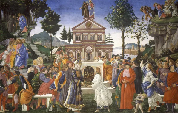 Picture, religion, mythology, Sandro Botticelli, The Three Temptations Of Christ