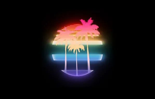 Music, Neon, Palm trees, Background, Electronic, Synthpop, Darkwave, Synth