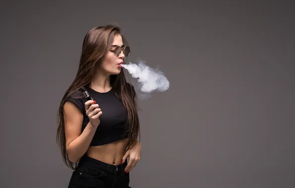 Wallpaper wall, smoking, woman, young, gray, sunglasses, vape, wearing