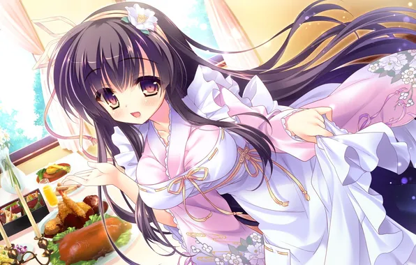 Look, girl, joy, food, yukata, gesture, art, kurobe profit