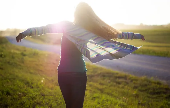 Road, girl, light, mood