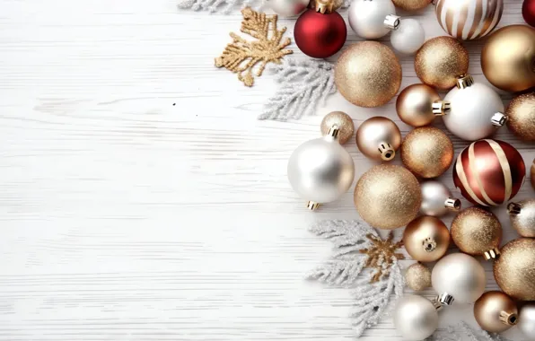 Balls, branches, silver, Christmas, white background, New year, needles, light background