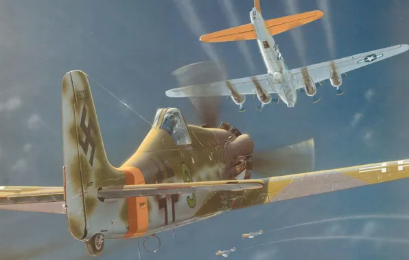 Figure, art, B-17, Luftwaffe, Focke-Wulf, interception, German high-altitude interceptor, Ta 152 H-1
