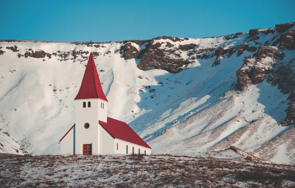 Picture winter, mountains, Church, Iceland