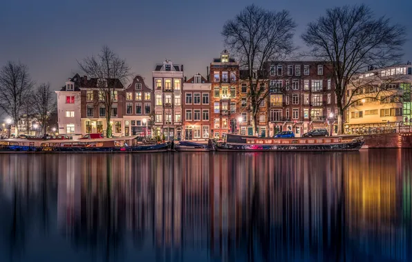 Night, hdr, channel, Amsterdam