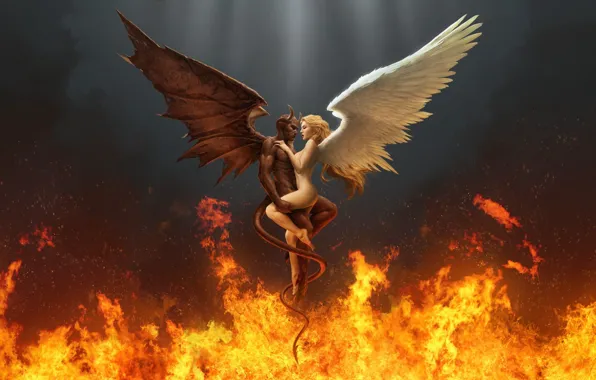 Fire, wings, angel, the devil, plexus
