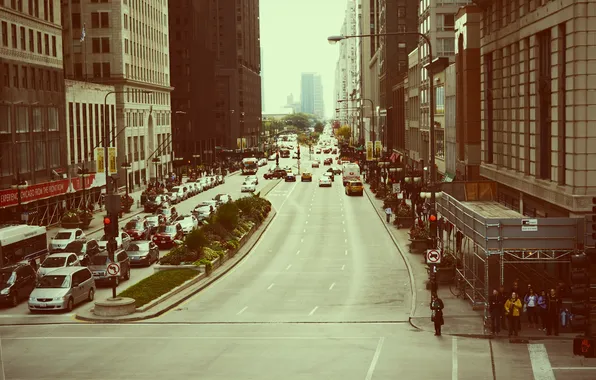 Machine, the city, movement, people, street, skyscrapers, Chicago, Illinois