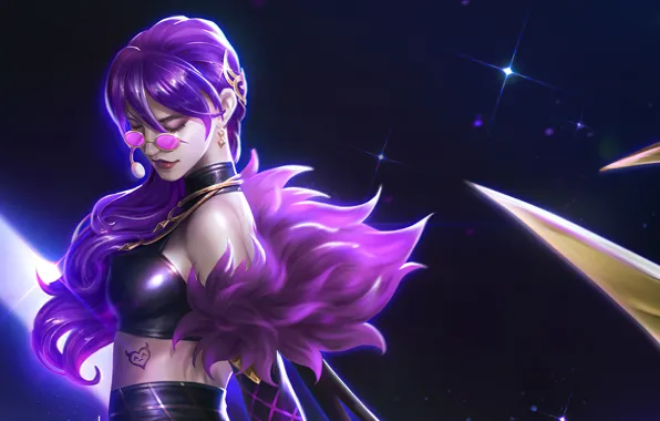 Picture girl, glasses, League of Legends, Evelynn