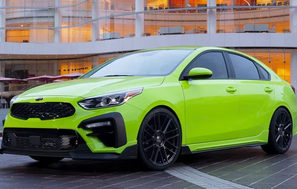 Car, green, lights, tuning, drives, front, Kia, bumper