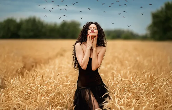 FIELD, DRESS, PACK, BIRDS, photographer Georgy Dyakov, Model silvairina