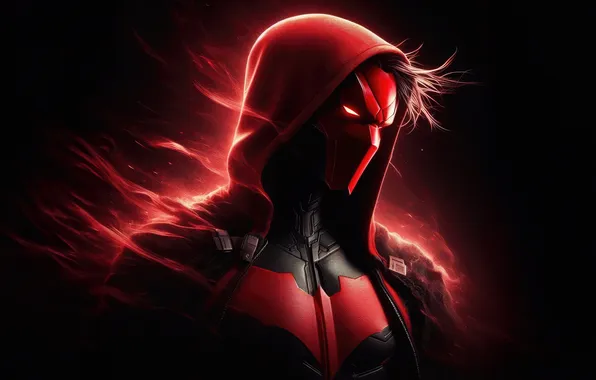 Picture DC Comics, Red Hood, DC Superheroes, Black background, Dark red, AI art