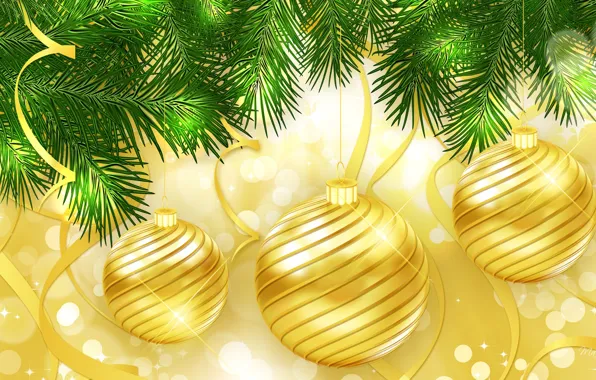Balls, decoration, branches, tree, new year, Christmas