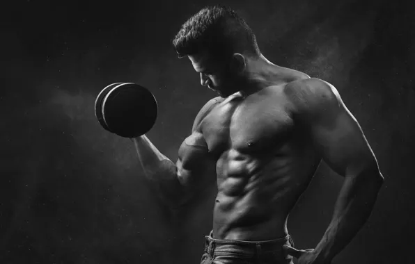 Picture Body, Dumbbell, Athlete, Black And White, Jock
