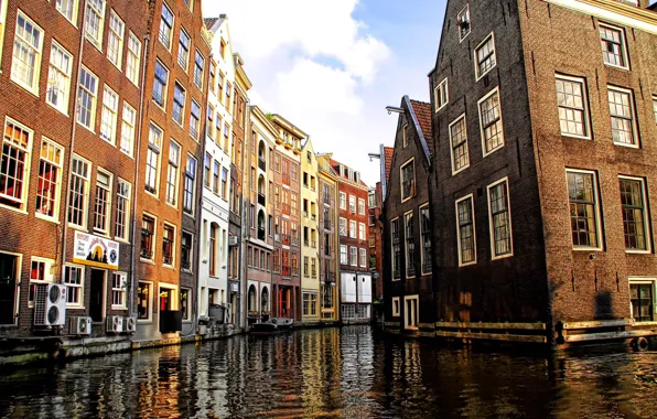 Picture the city, home, buildings, Venetian canal, Amsterdam