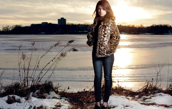 Autumn, lake, jeans, coat, Katie JoAnne