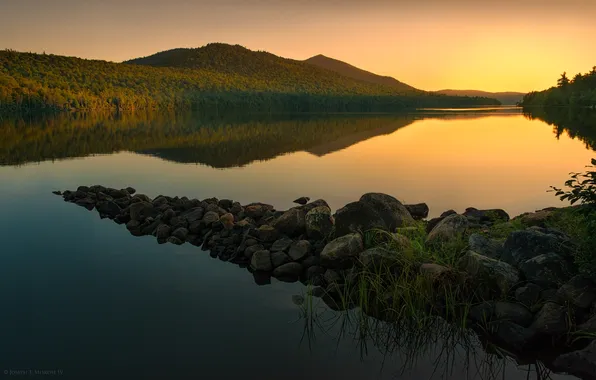 Picture forest, sunset, nature, lake, reflection