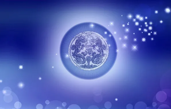 Background, round, dragons, characters, fringe, brought blue. stars