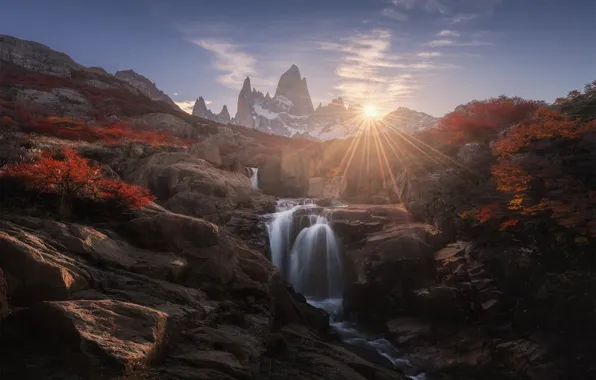 Mountains, waterfall, Andes