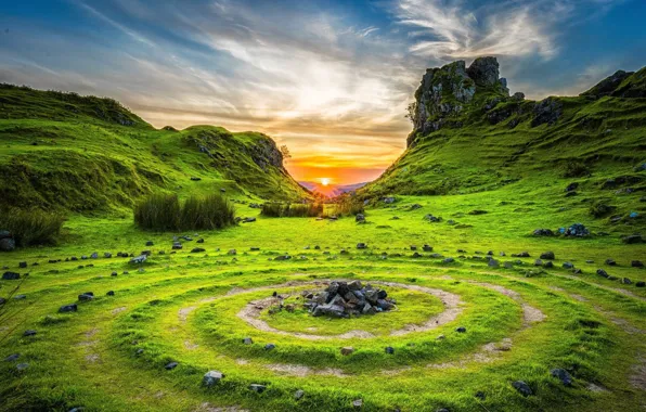 Picture GRASS, MOUNTAINS, GREENS, DAWN