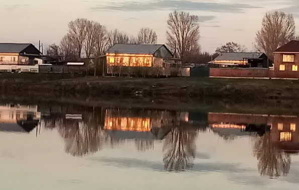 Water, sunset, reflection, Landscape