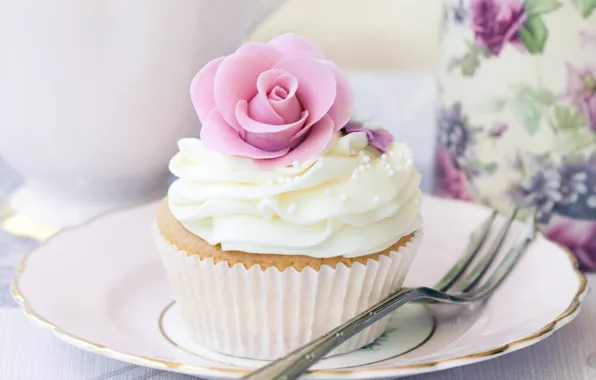 Picture white, flower, food, sweets, dishes, cake, cream, dessert